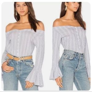 Free People March to the Beat Off the Shoulder Striped Top flared bell…